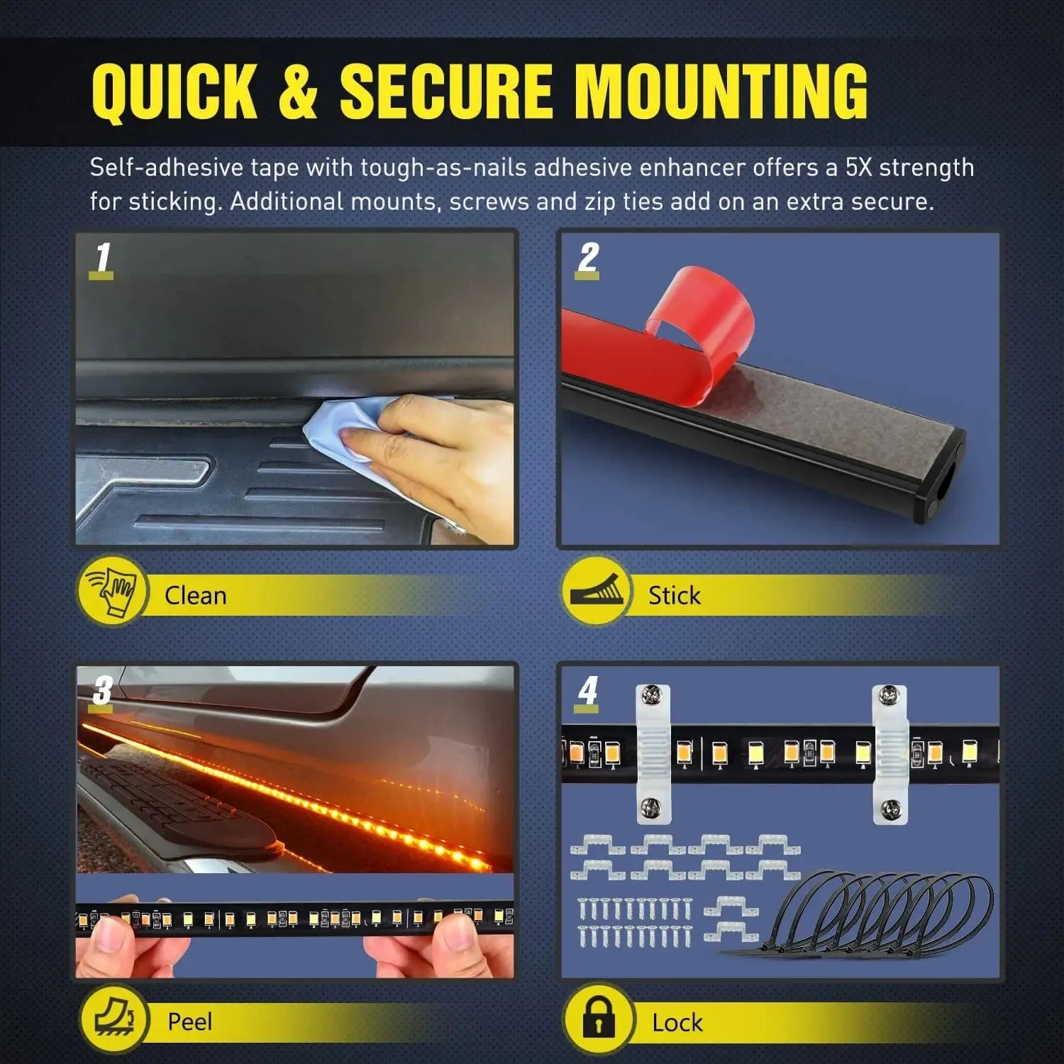 70 Inch 216 Leds Running Board Amber White Light Strip (Pair)