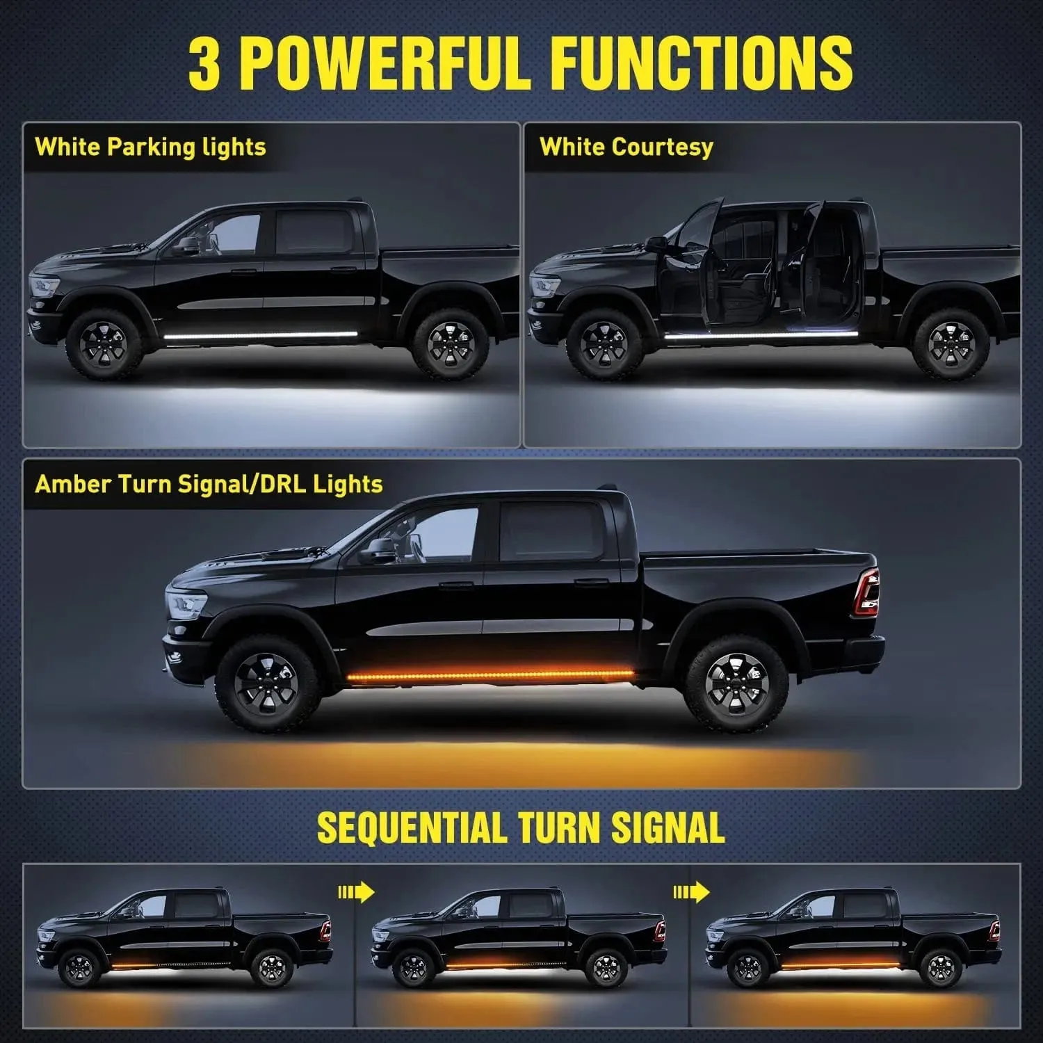 70 Inch 216 Leds Running Board Amber White Light Strip (Pair)