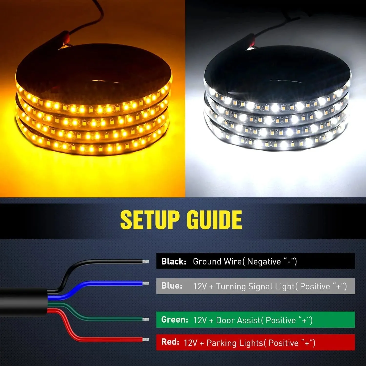 70 Inch 216 Leds Running Board Amber White Light Strip (Pair)