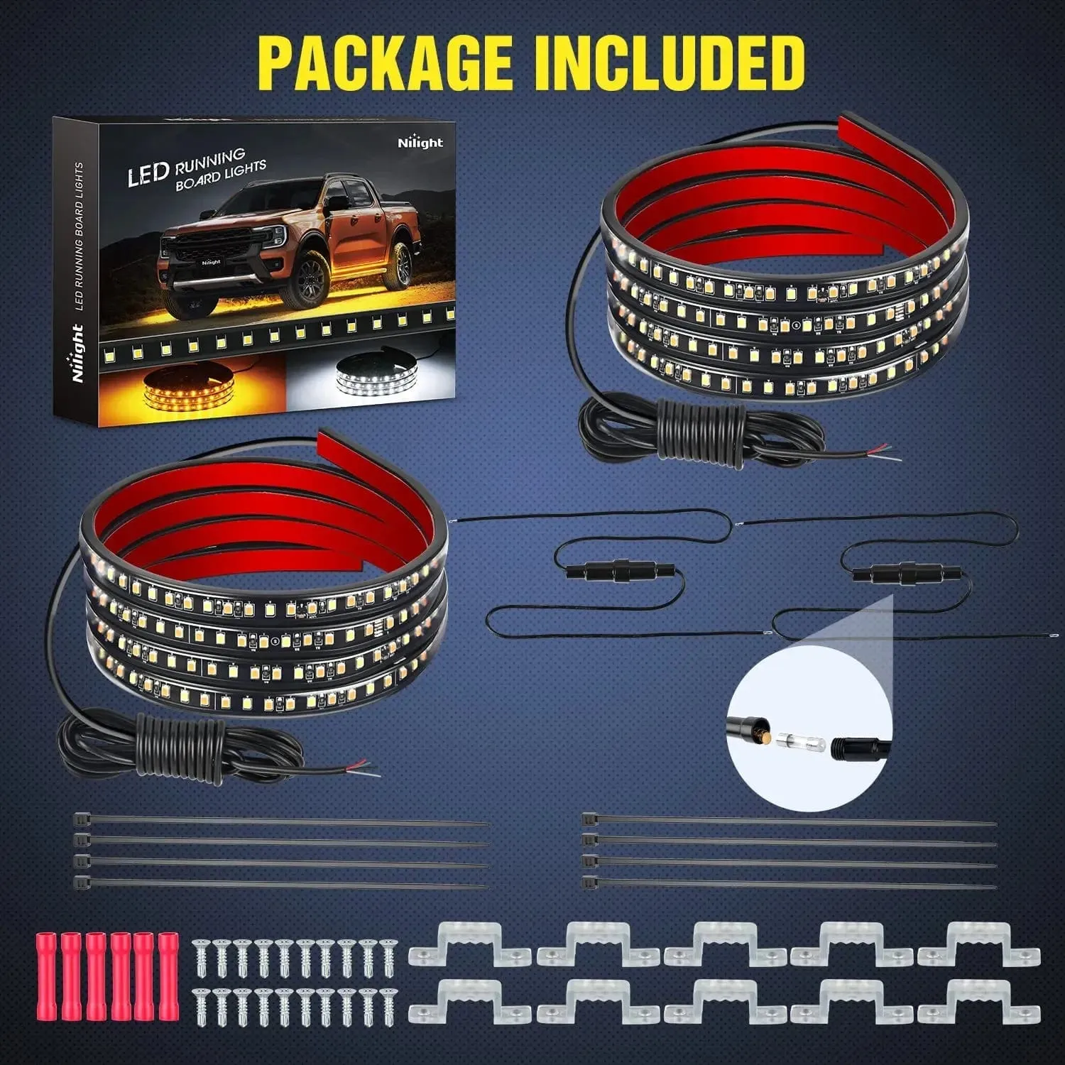 70 Inch 216 Leds Running Board Amber White Light Strip (Pair)
