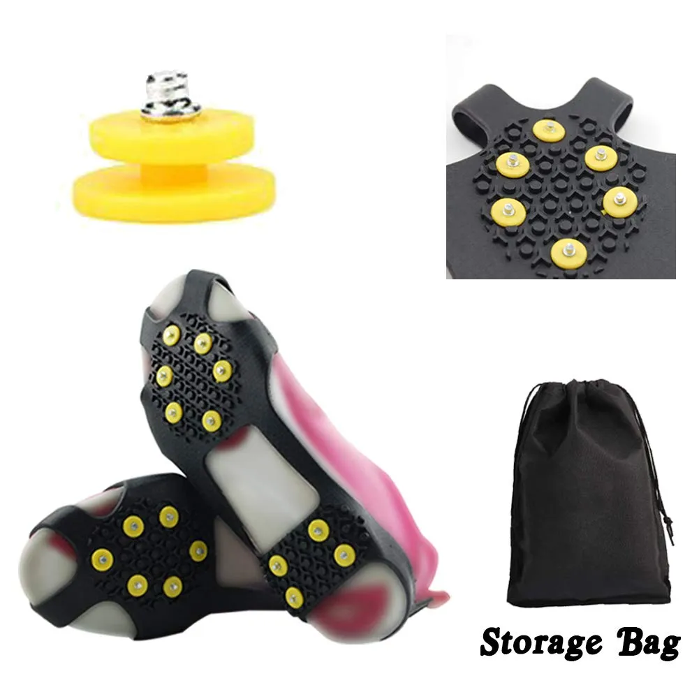 AGOOL Ice Cleats Snow Traction Cleats Crampons for Shoe and Boots Non-Slip Overshoe for Walking on Snow and Ice Rubber Walking Cleats Anti Slip Crampons 10 Studs Small(2.5- 4 men/4-5.5 women)