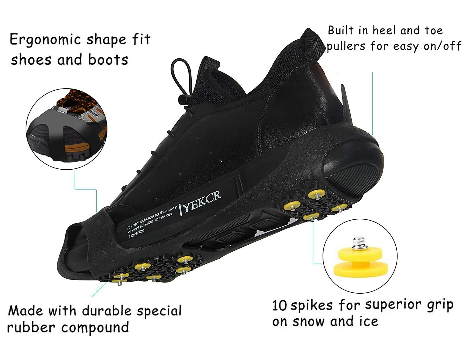 AGOOL Ice Cleats Snow Traction Cleats Crampons for Shoe and Boots Non-Slip Overshoe for Walking on Snow and Ice Rubber Walking Cleats Anti Slip Crampons 10 Studs Small(2.5- 4 men/4-5.5 women)