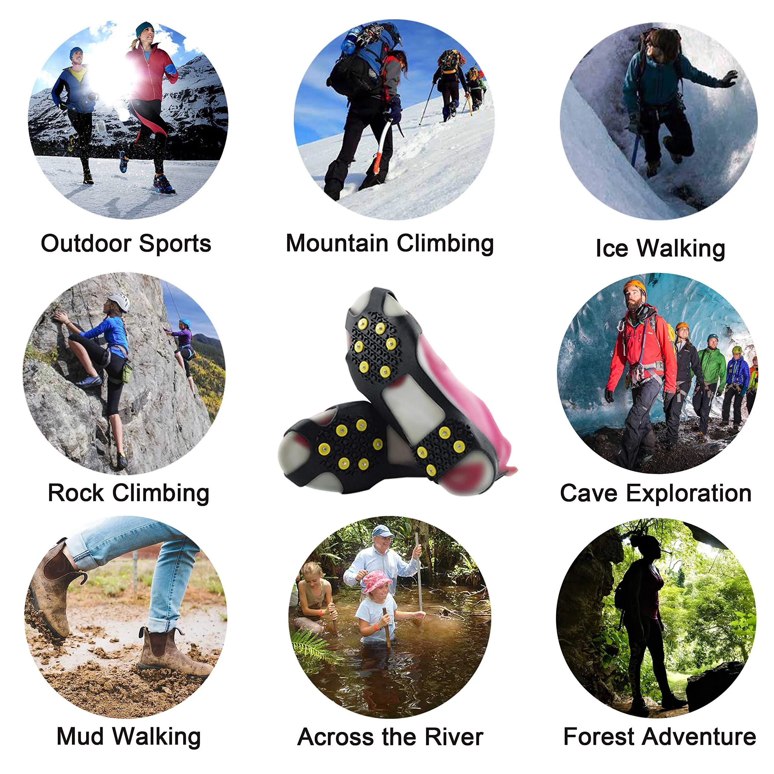 AGOOL Ice Cleats Snow Traction Cleats Crampons for Shoe and Boots Non-Slip Overshoe for Walking on Snow and Ice Rubber Walking Cleats Anti Slip Crampons 10 Studs Small(2.5- 4 men/4-5.5 women)