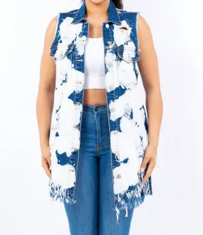American Bazi - Frayed Edge Longline Denim Vest
