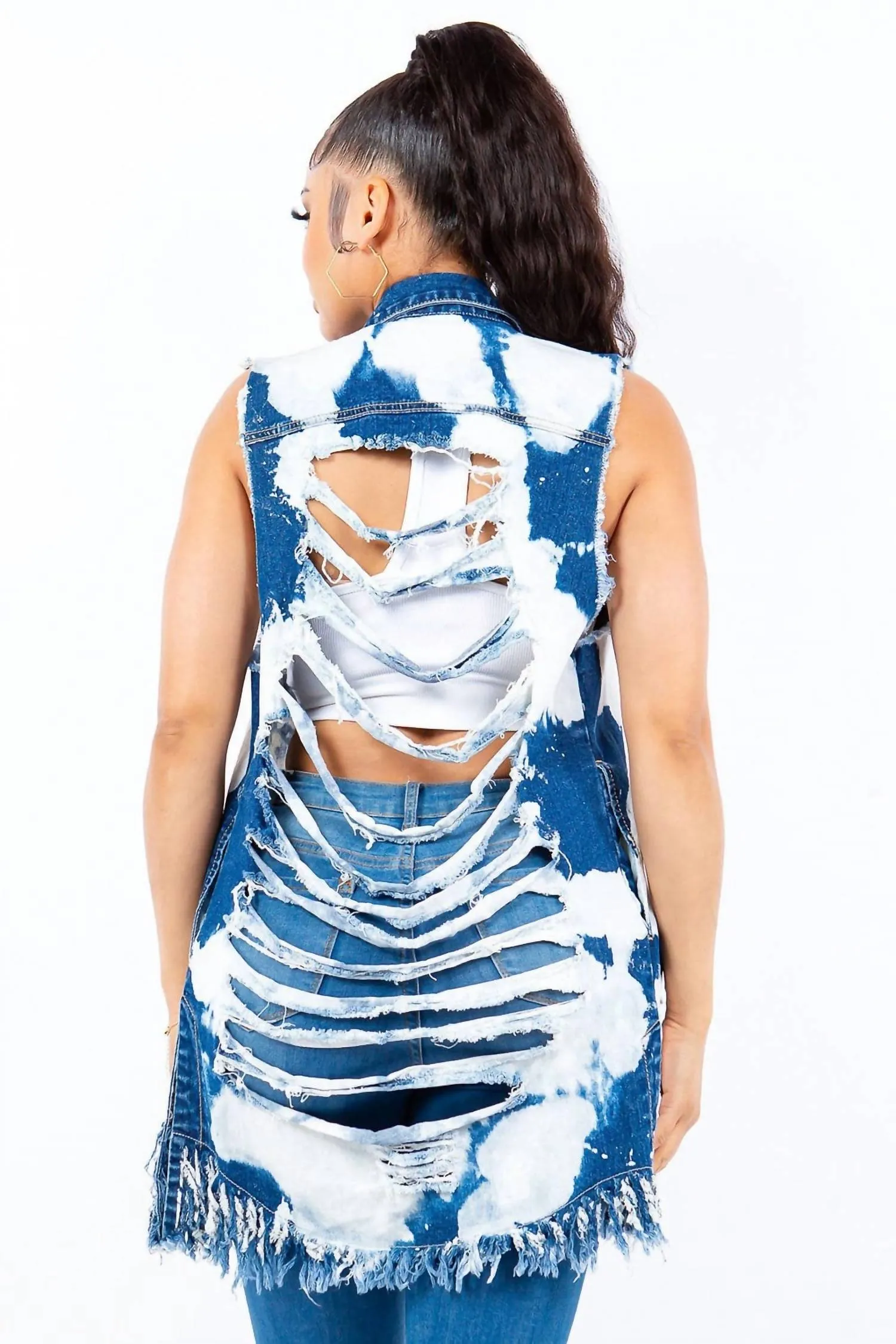 American Bazi - Frayed Edge Longline Denim Vest