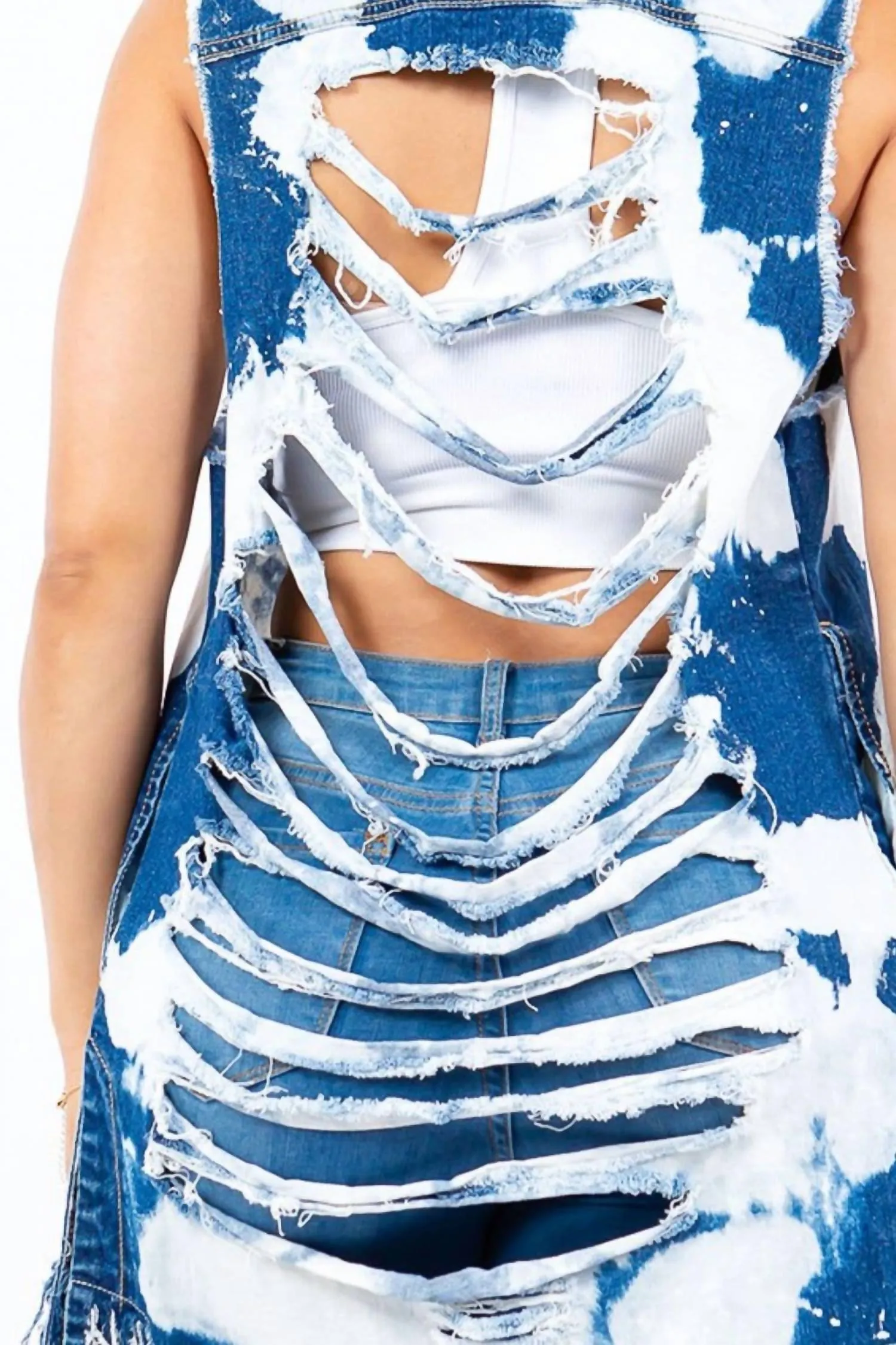 American Bazi - Frayed Edge Longline Denim Vest