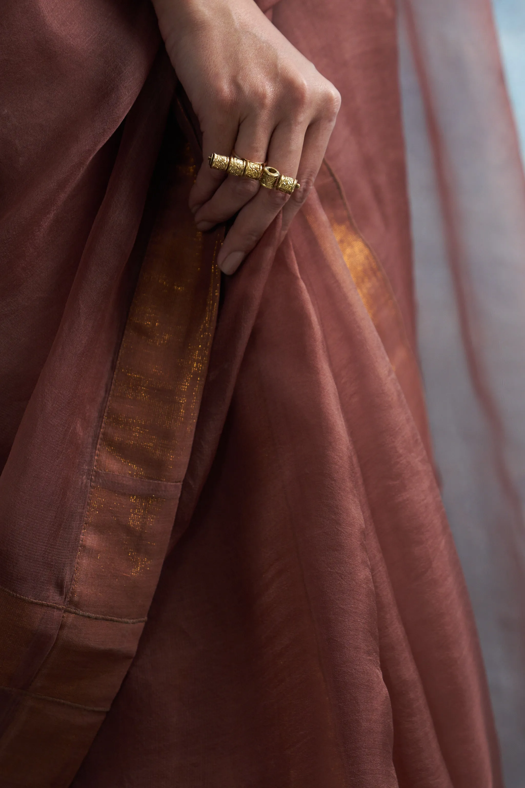 Aura Woody Brown Saree with Sleeveless Blouse