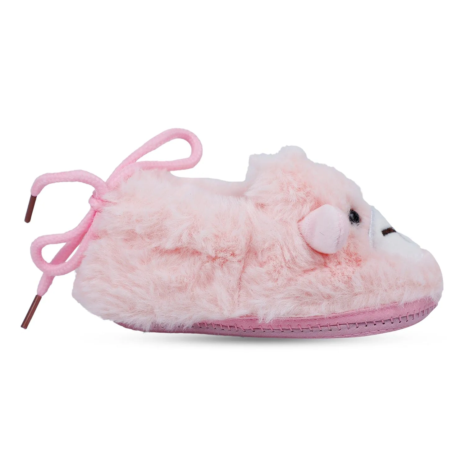 Baby Moo Furry Bear Warm And Cozy Anti Skid Booties - Pink