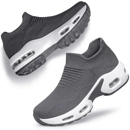 Barerun Womens Slip on Walking Shoes Mesh Air Cushion Platform Sneakers Non Slip Running ShoesDarkgrey,