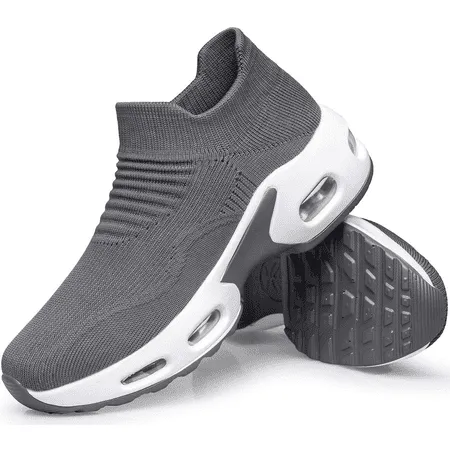 Barerun Womens Slip on Walking Shoes Mesh Air Cushion Platform Sneakers Non Slip Running ShoesDarkgrey,