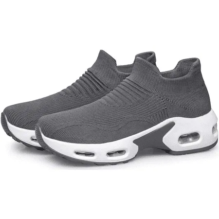 Barerun Womens Slip on Walking Shoes Mesh Air Cushion Platform Sneakers Non Slip Running ShoesDarkgrey,