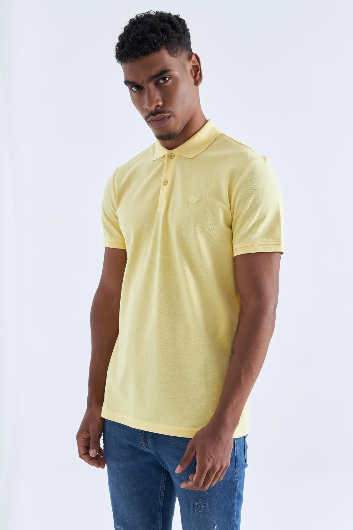 basic logolu standart kalip triko polo yaka erkek t-shirt - 87748
