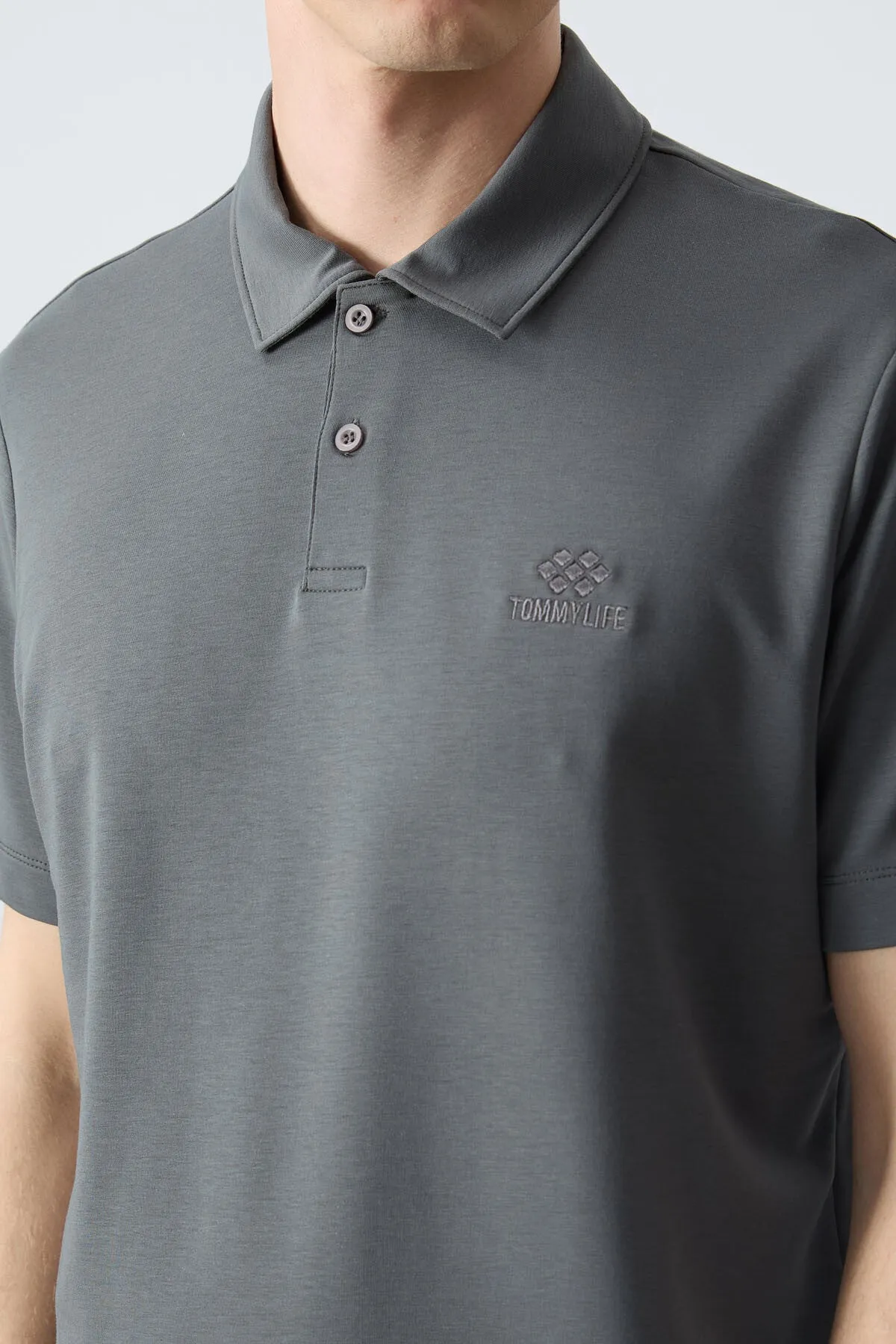 basic logolu standart kalip triko polo yaka erkek t-shirt - 87748