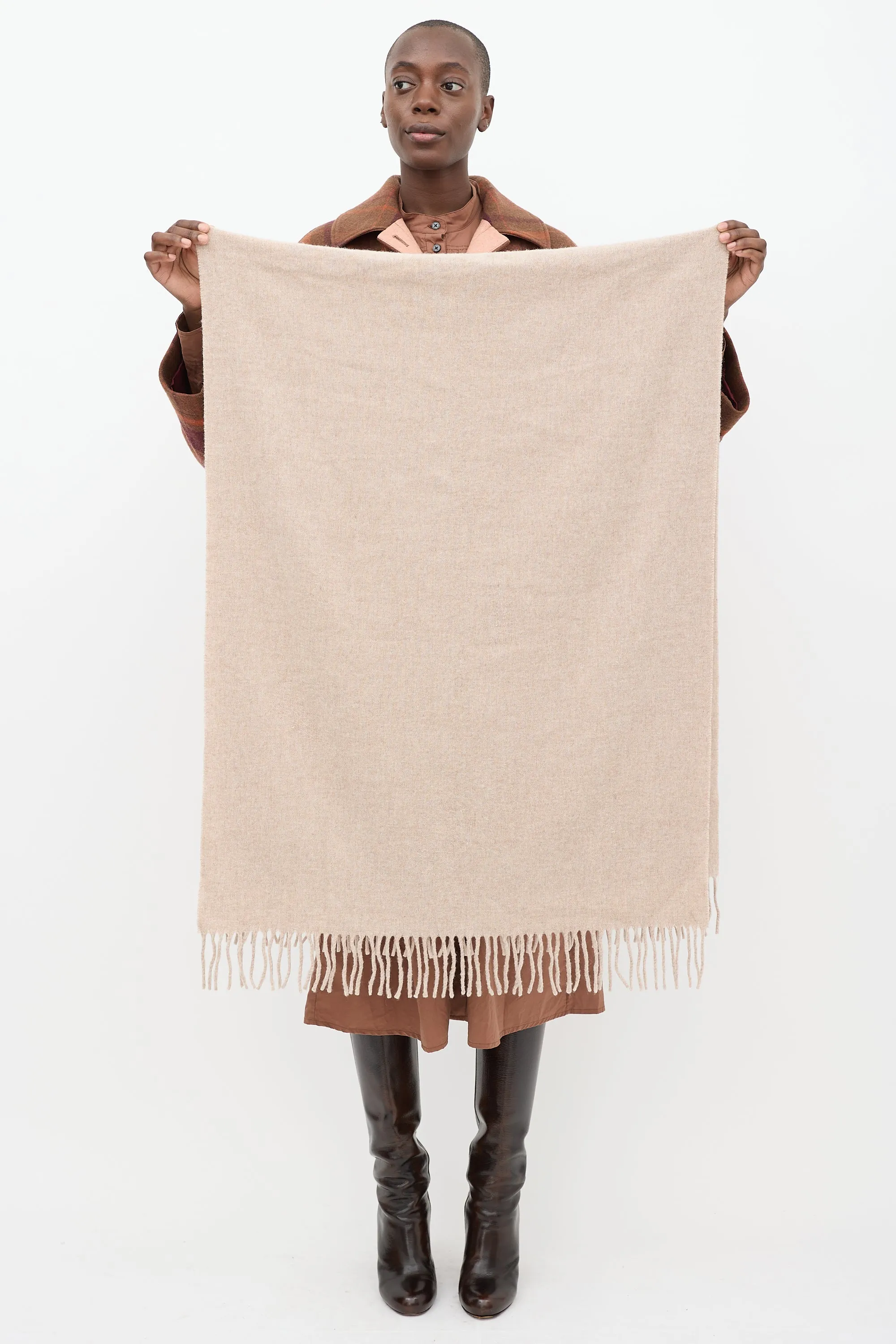 Beige Wool Fringe Scarf