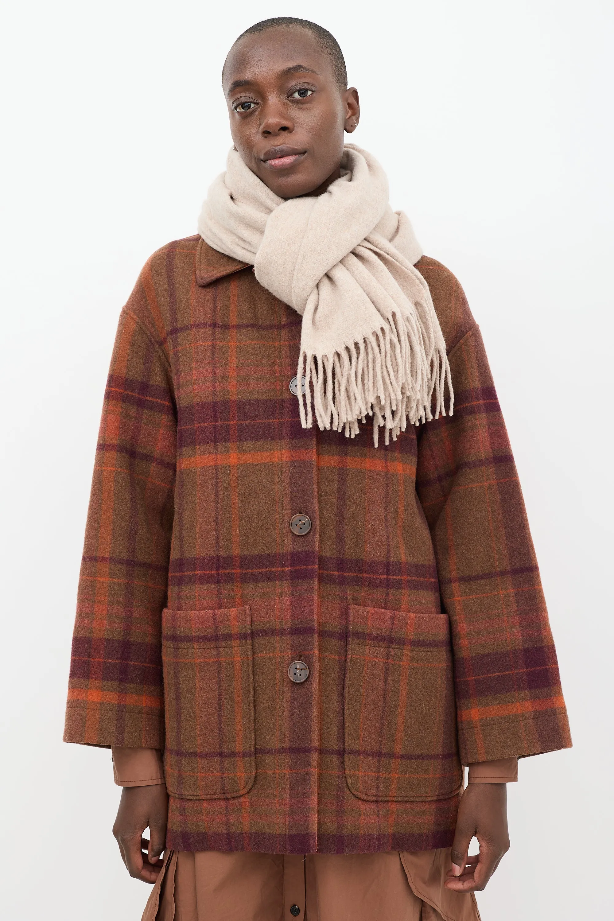 Beige Wool Fringe Scarf