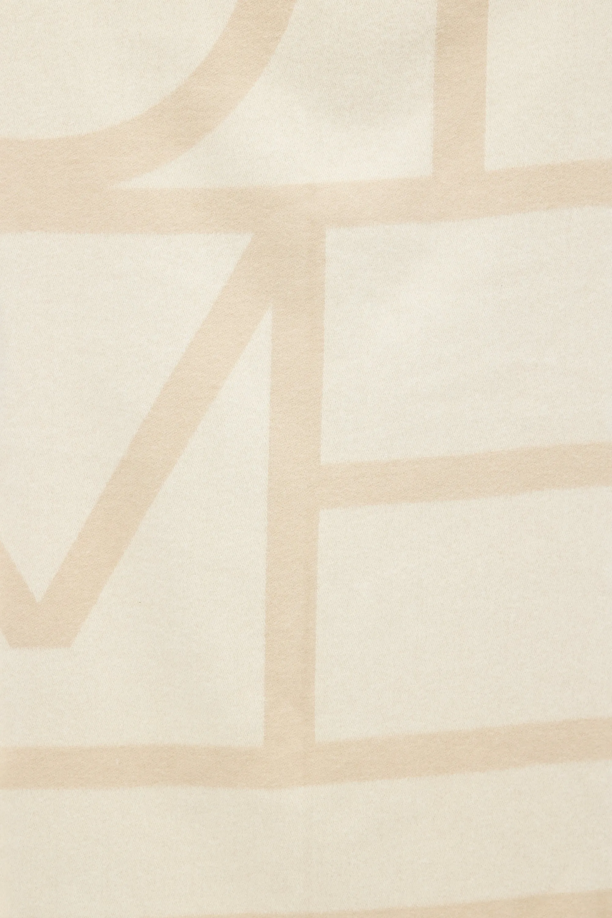 Beige Wool Intarsia Logo Fringe Scarf