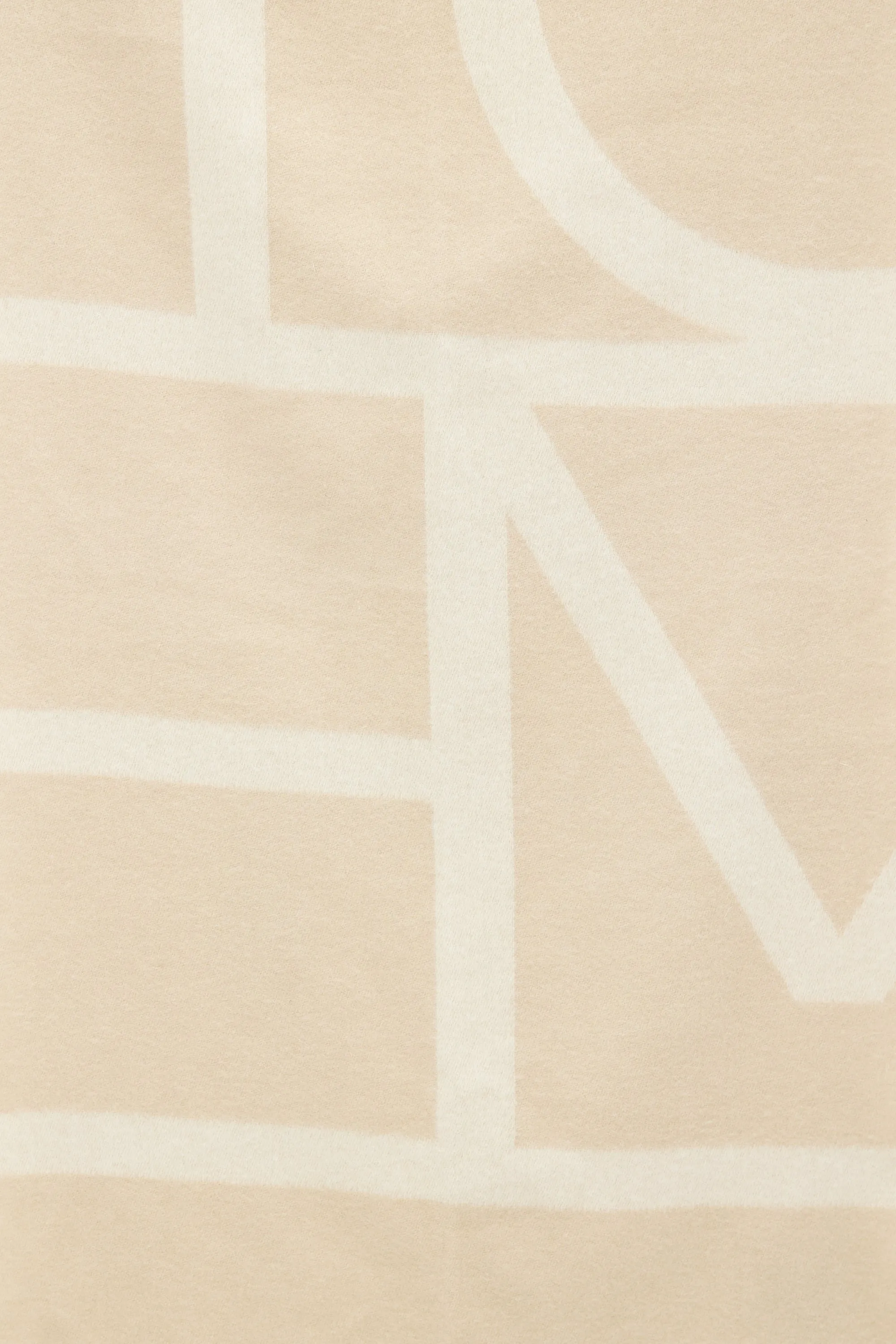 Beige Wool Intarsia Logo Fringe Scarf
