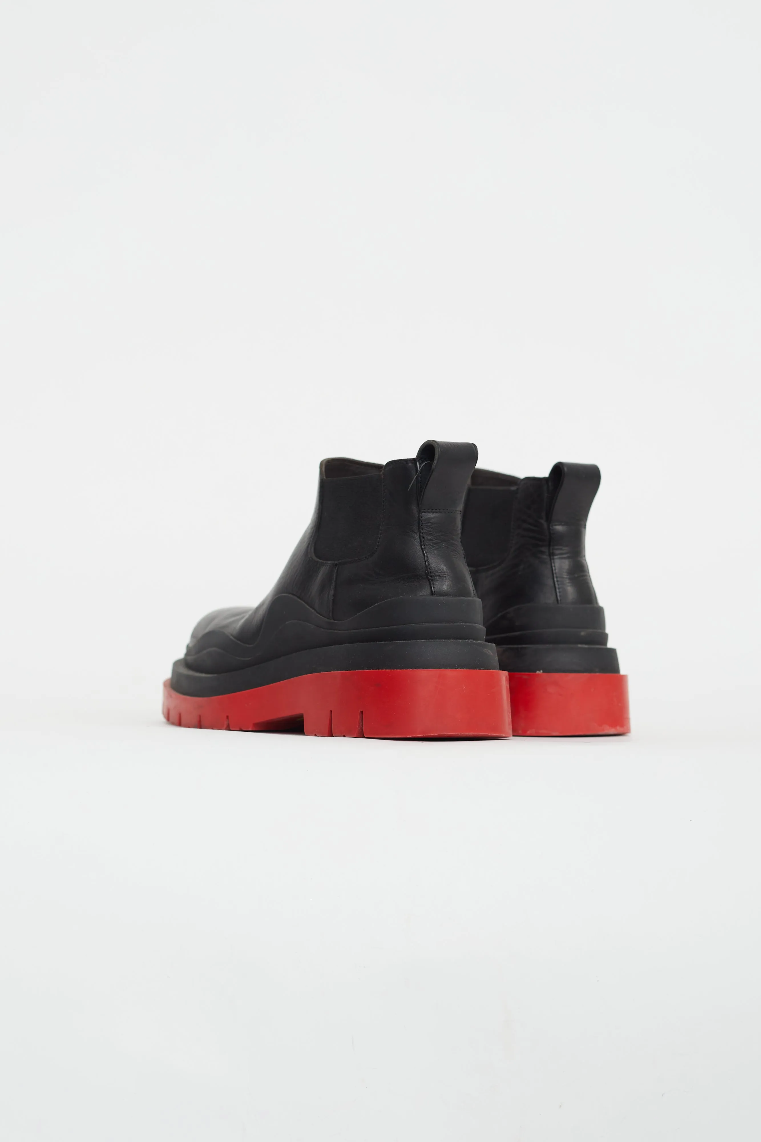 Black & Red Leather Platform Chelsea Boot