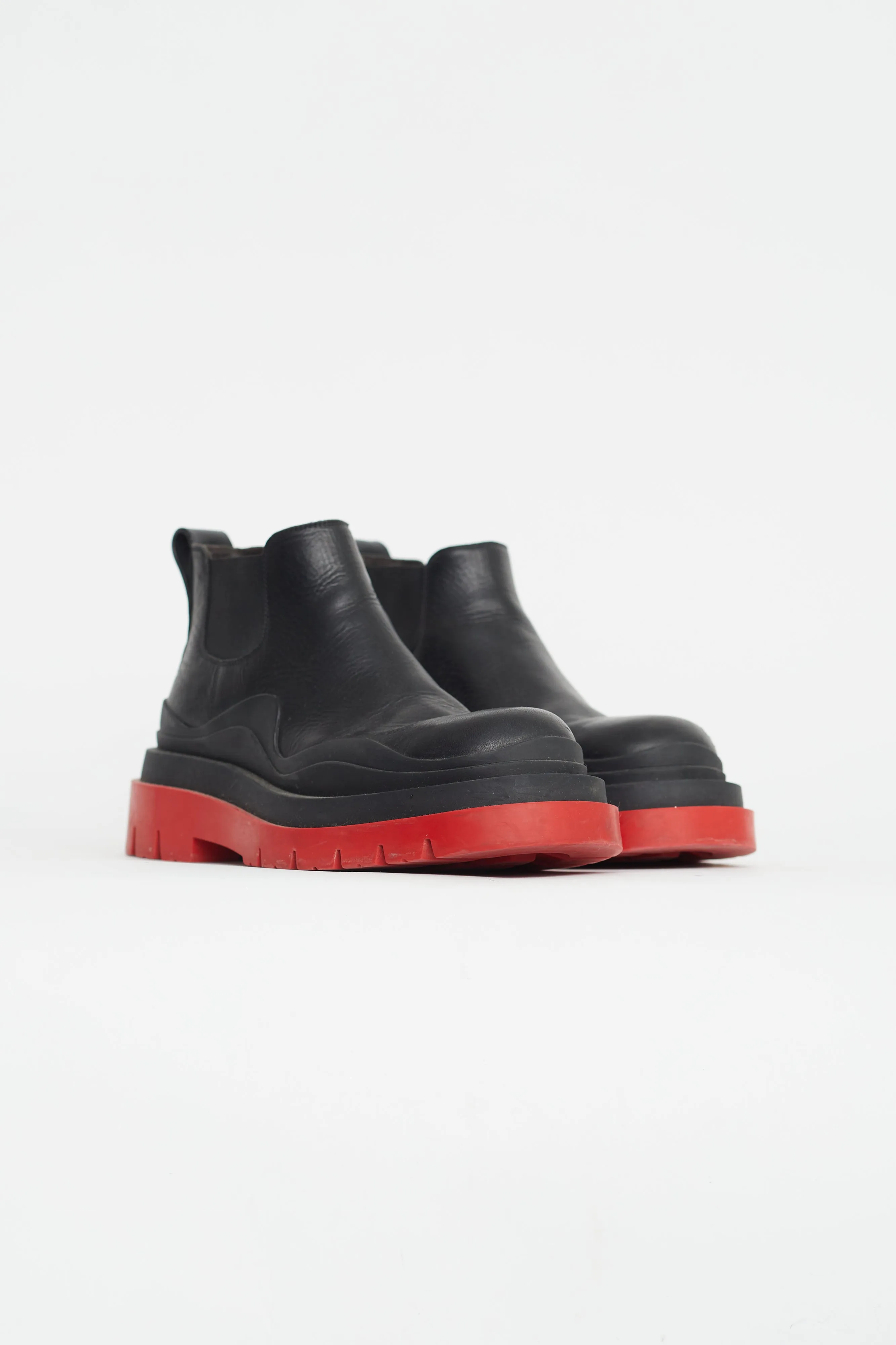 Black & Red Leather Platform Chelsea Boot