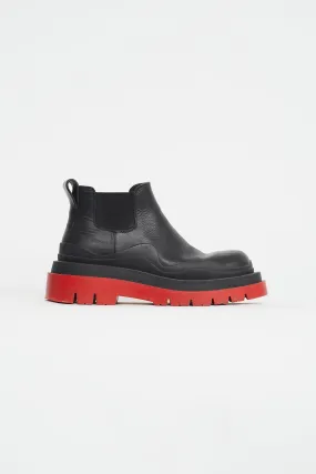 Black & Red Leather Platform Chelsea Boot