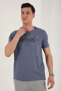 black yazi baskili rahat kalip o yaka erkek t-shirt - 87954