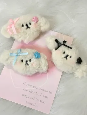 Blue/Pink/Black Plush Puppy Bow Hairclip