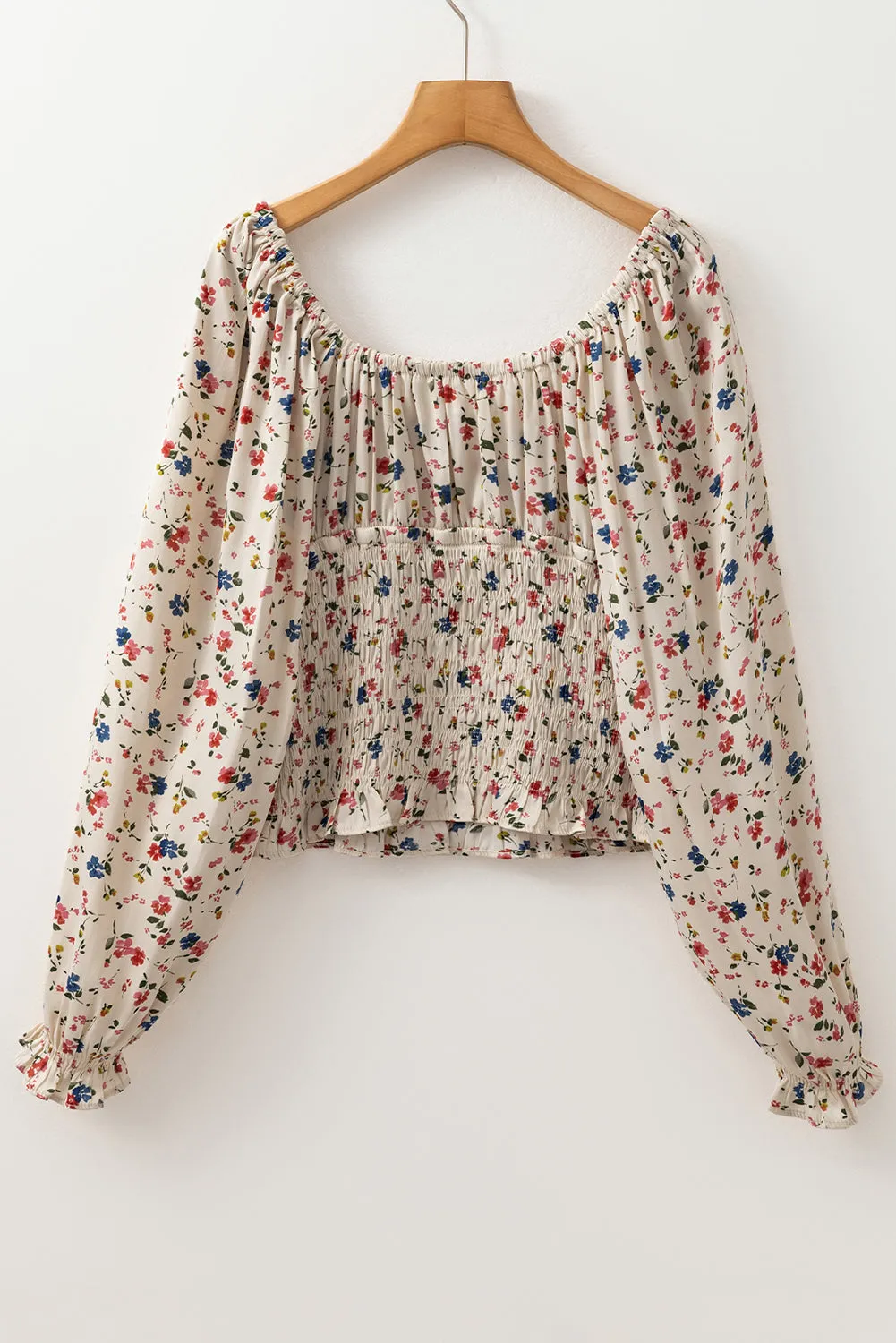 Boho Floral Smocked Waist V Neck Blouse