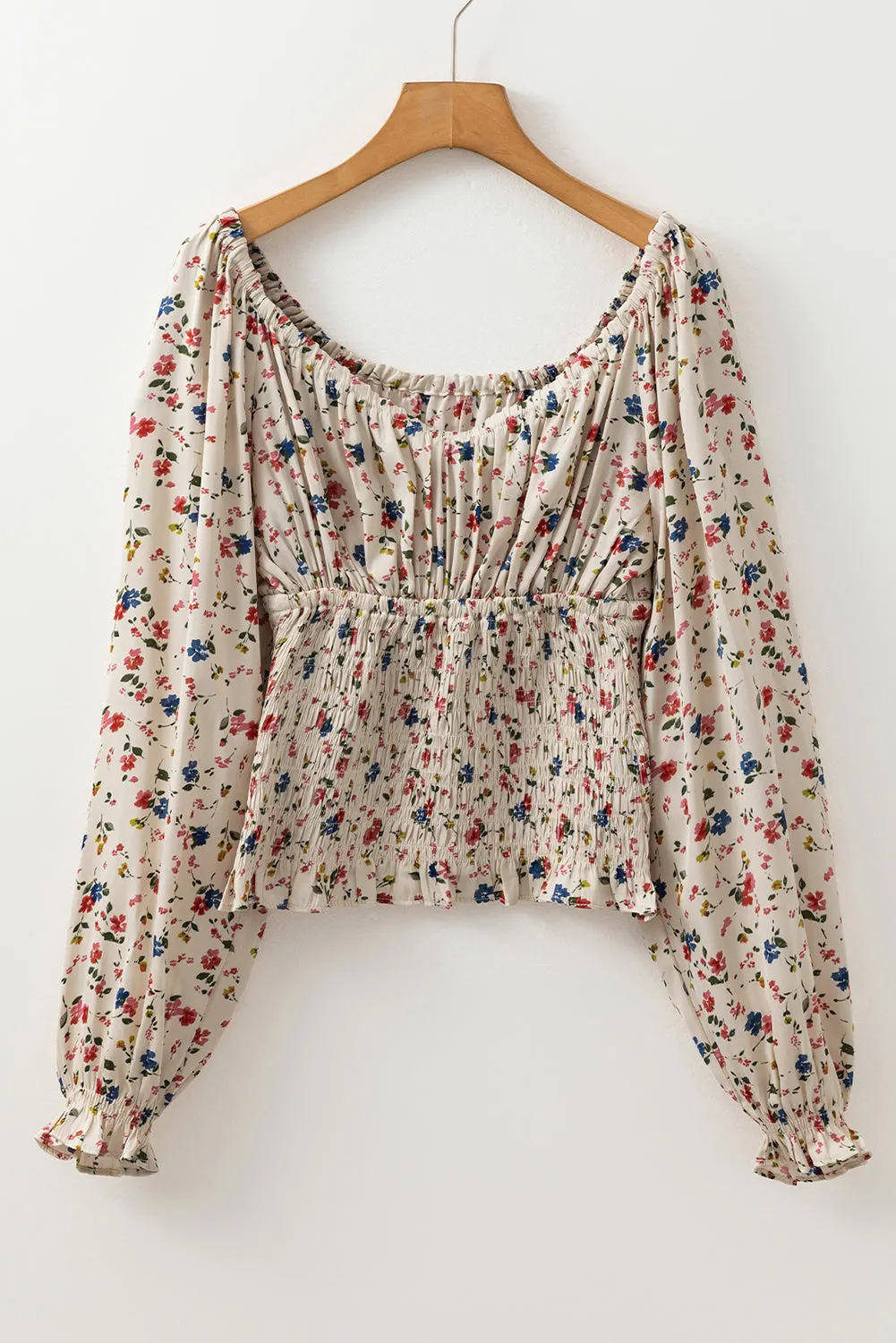 Boho Floral Smocked Waist V Neck Blouse