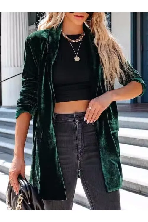Button Up Long Sleeve Blazer with Pocket
