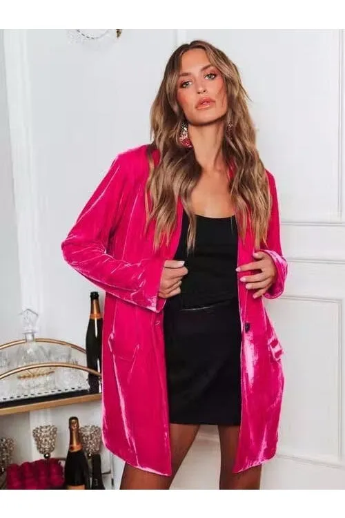 Button Up Long Sleeve Blazer with Pocket