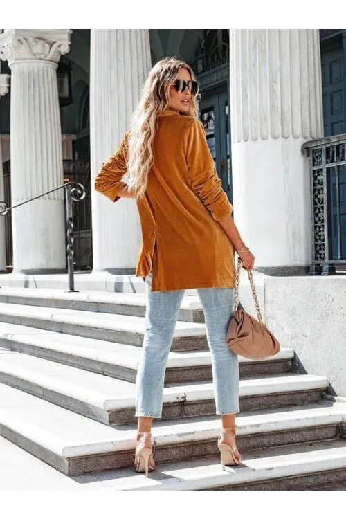 Button Up Long Sleeve Blazer with Pocket