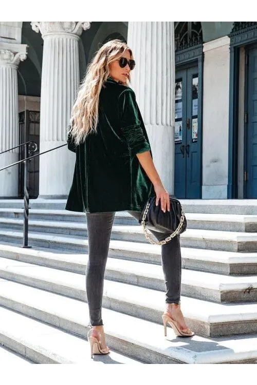 Button Up Long Sleeve Blazer with Pocket