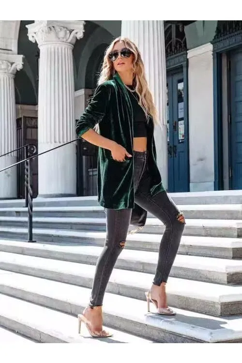 Button Up Long Sleeve Blazer with Pocket