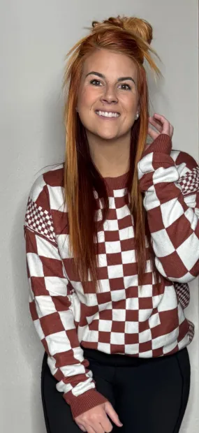 Caitlin Cozy Brown Checkered Sweater