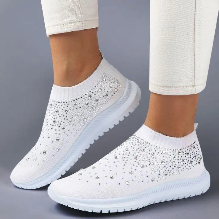Cilool Women's Crystal Breathable Slip-On Walking Shoes
