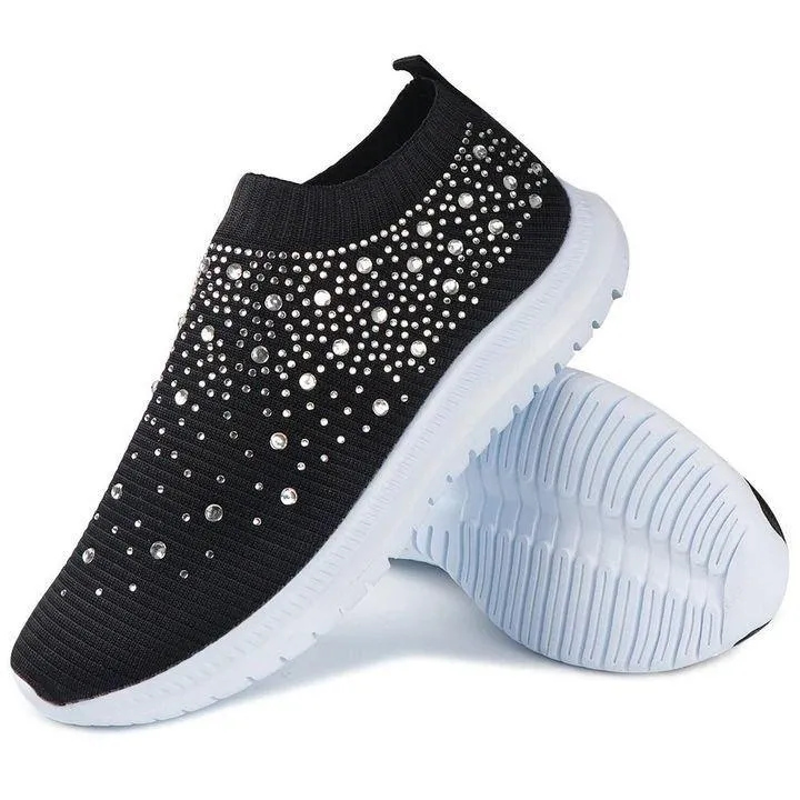Cilool Women's Crystal Breathable Slip-On Walking Shoes