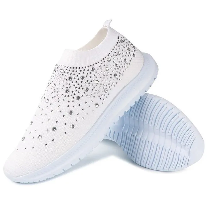 Cilool Women's Crystal Breathable Slip-On Walking Shoes
