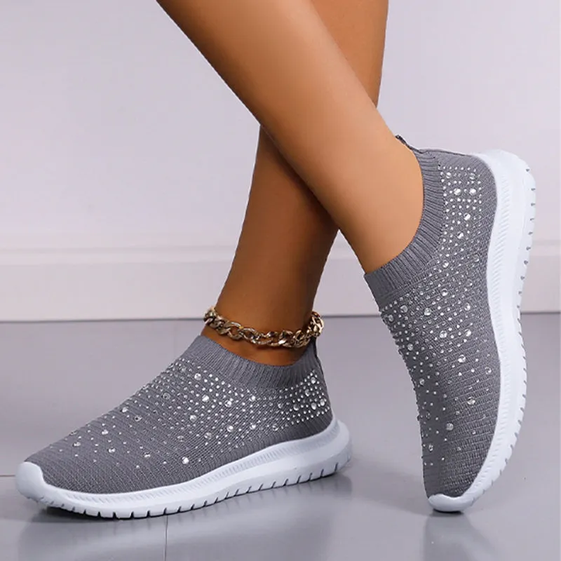 Cilool Women's Crystal Breathable Slip-On Walking Shoes