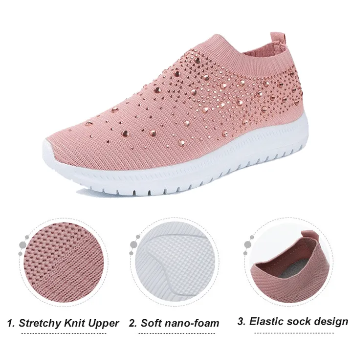 Cilool Women's Crystal Breathable Slip-On Walking Shoes