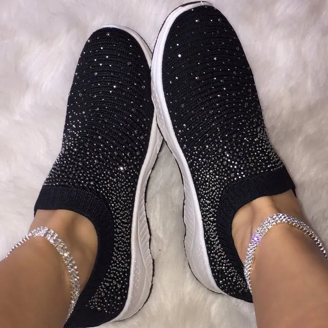 Cilool Women's Crystal Breathable Slip-On Walking Shoes