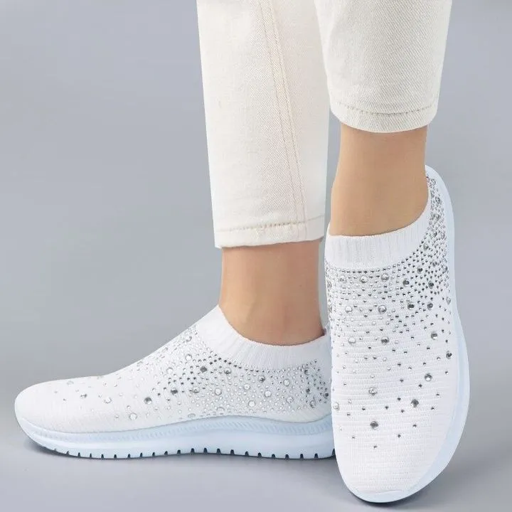 Cilool Women's Crystal Breathable Slip-On Walking Shoes