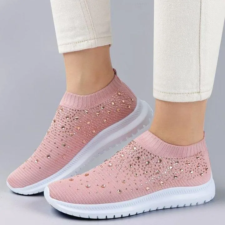 Cilool Women's Crystal Breathable Slip-On Walking Shoes