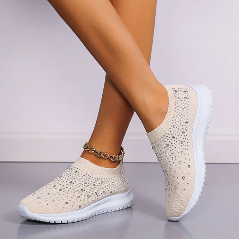 Cilool Women's Crystal Breathable Slip-On Walking Shoes