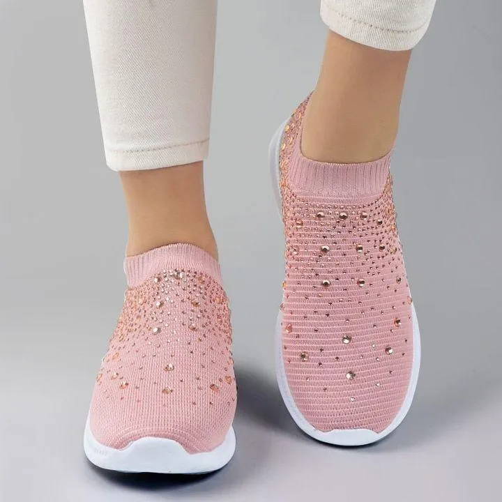 Cilool Women's Crystal Breathable Slip-On Walking Shoes