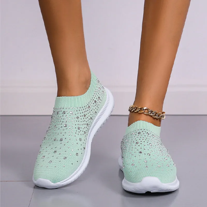 Cilool Women's Crystal Breathable Slip-On Walking Shoes
