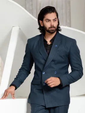 Classic Teal Blue Color Men's Double Breasted Blazer