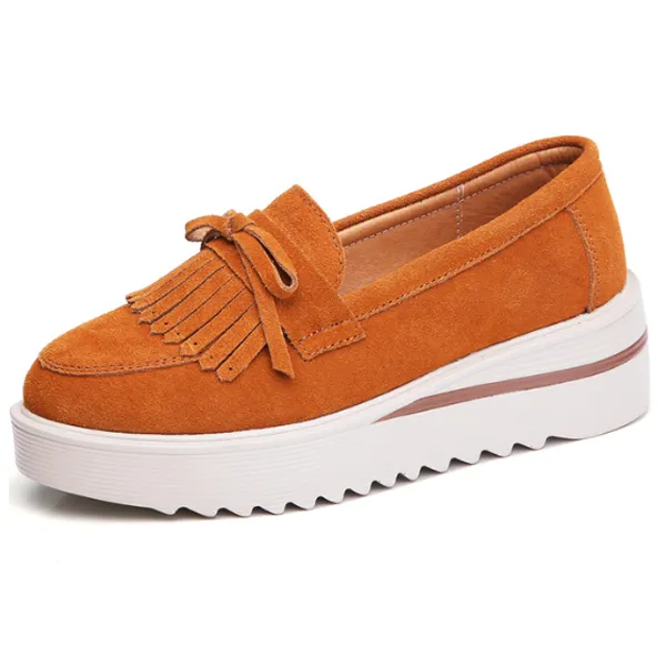 Comfy Slip-On Suede Tassel Platform Shoes