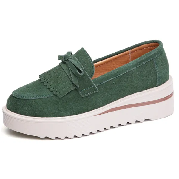 Comfy Slip-On Suede Tassel Platform Shoes