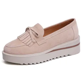 Comfy Slip-On Suede Tassel Platform Shoes