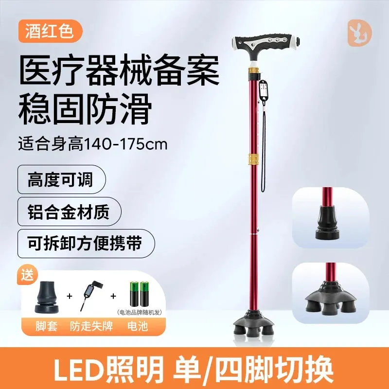 Crutches for elderly people with anti slip fractures, medical four legged walking aids, telescopic canes, elderly handrail